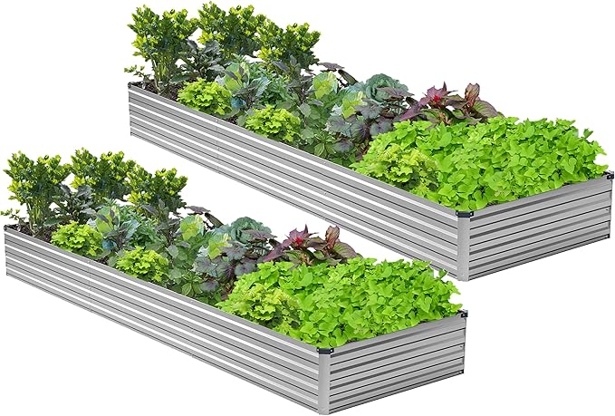 2PCS 12x3x1ft Galvanized Raised Garden Bed Kit, Galvanized Planter Raised by Easllre