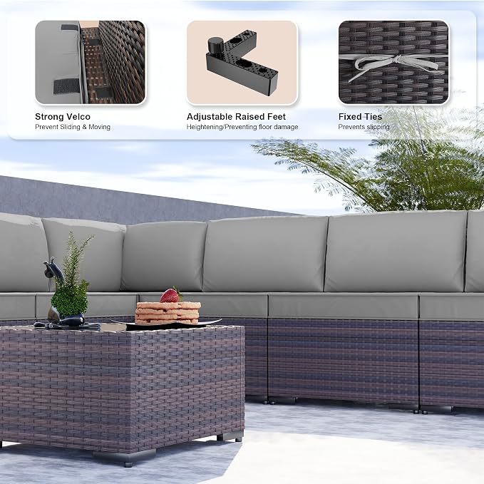 Kullavik 9 Pieces Outdoor Patio Furniture Set, Outdoor Sectional Rattan Sofa - Image 4