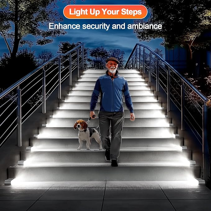 Solar Step Lights for Outside, 14 LED Cool White Light Solar Powered Lighting - Image 3