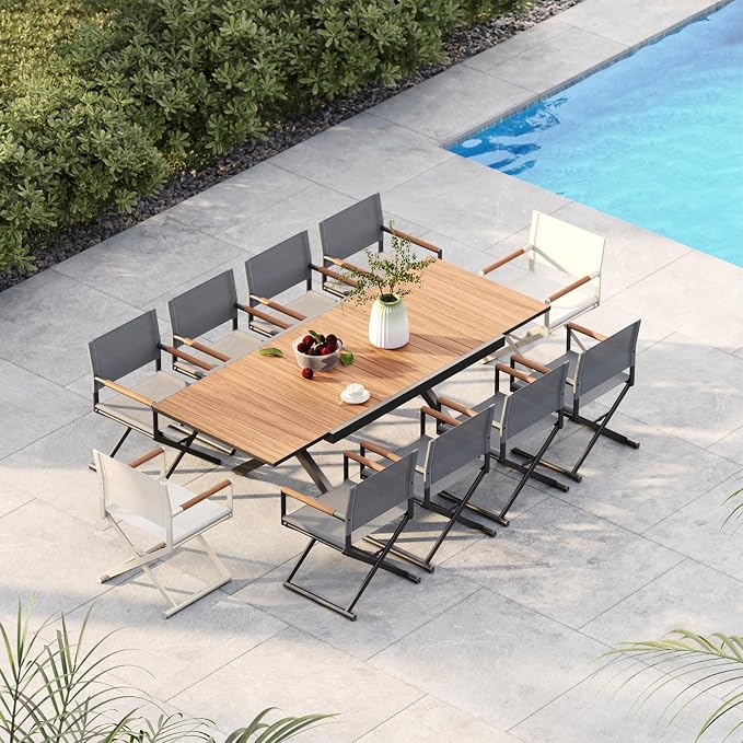 Grand patio 11-Piece Outdoor Dining Set, 10 Extra-Wide Folding Chairs & 1 by GrandPatio