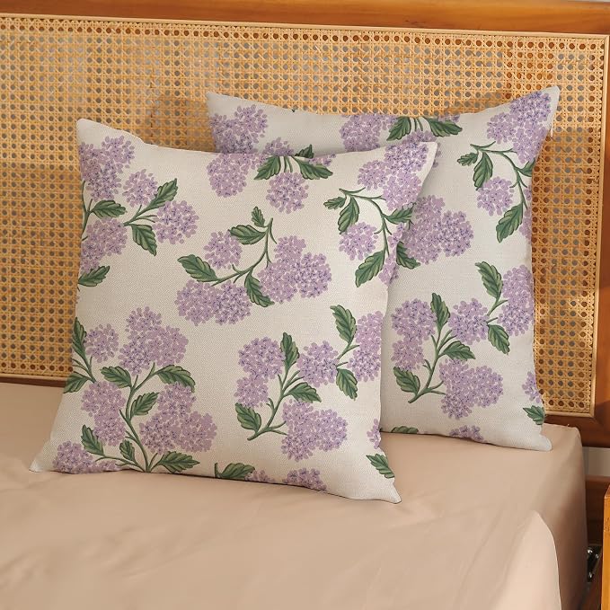 Purple Pink Spring Pillow Covers 16x16 Inch 2 Pcs Green Hydrangea Flower Decor - Image 2