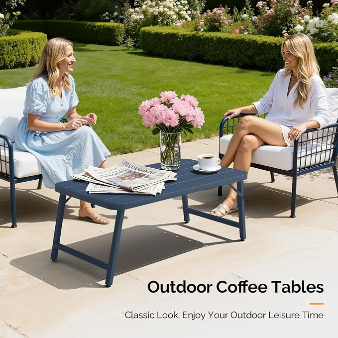 VINGLI Outdoor Folding Coffee Table, Rectangle Drainable Iron Patio Table - Image 2