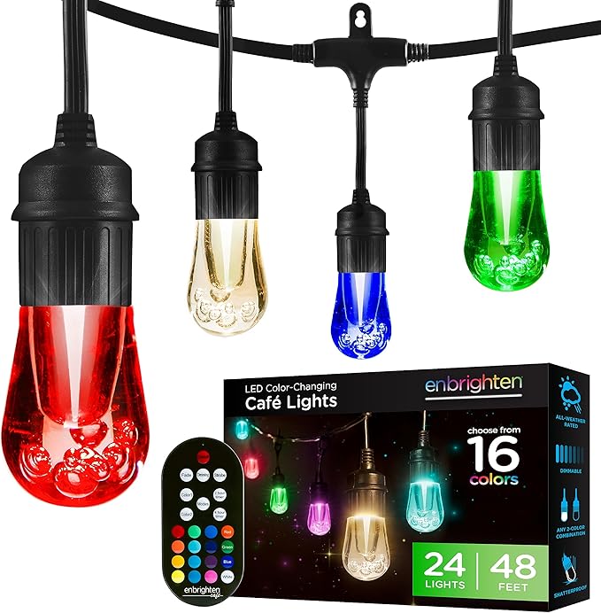 Enbrighten Vintage Outdoor String Lights, 24 RGB Acrylic Bulbs, Weatherproof by Enbrighten