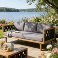 Merax Outdoor 3 Seater Daybed, Acacia Wood Patio Day Bed Couch Sofa by Merax