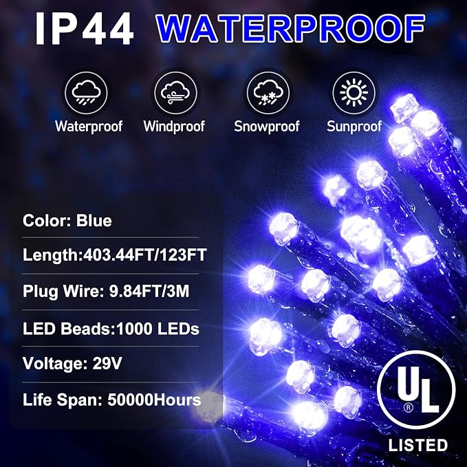 KNONEW 403ft 1000 LED Christmas Lights Outdoor String Light - Image 5