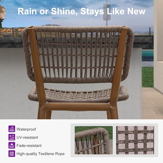 PURPLE LEAF Bar Stools Set of 2 Patio Wicker Bar Height Metal Chairs Boho - Image 4