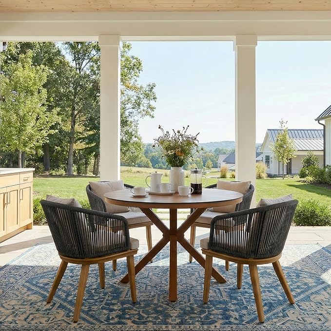 PURPLE LEAF 5 Pieces Patio Dining Set Wicker Outdoor Furniture Oversize Round by PURPLELEAF