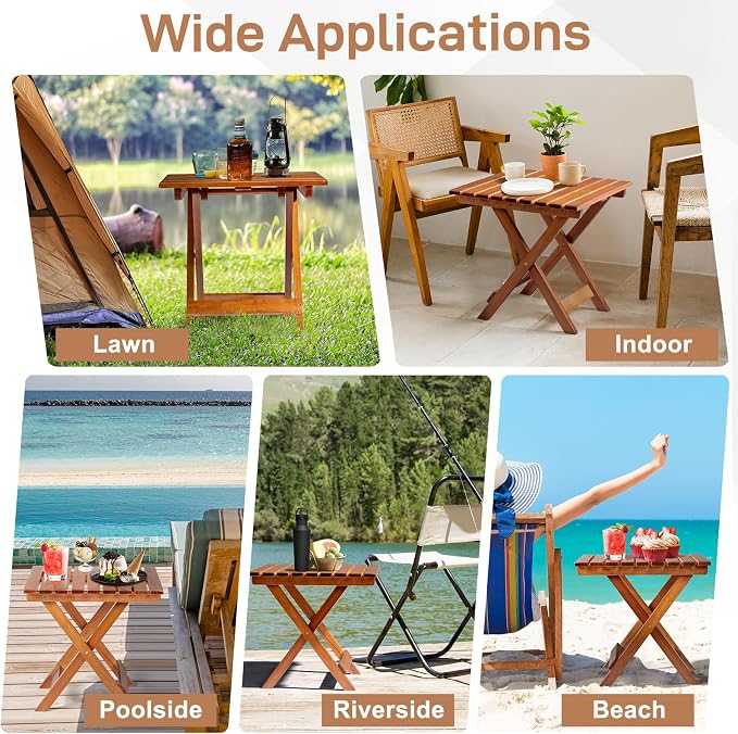 Outvita Wood Folding Side Table, Portable & Lightweight Compact Wooden Side - Image 6