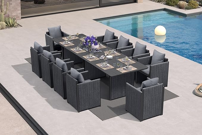 PURPLE LEAF 11 Pieces Patio Dining Set Outdoor Modern Conversation Set by PURPLELEAF