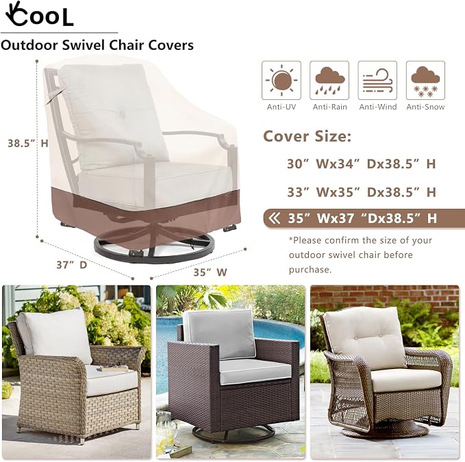 Outdoor Swivel Chair Cover 2 Pack, Outdoor Furniture Patio Chair Covers - Image 2