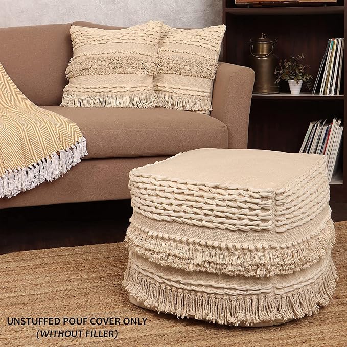 REDEARTH · UNSTUFFED Pouf Ottoman Cover Boho Textured Storage Cube Poof - Image 2