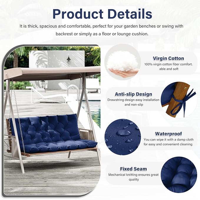 Porch Swing Cushion with Backrest, Waterproof Bench Cushion - Image 3