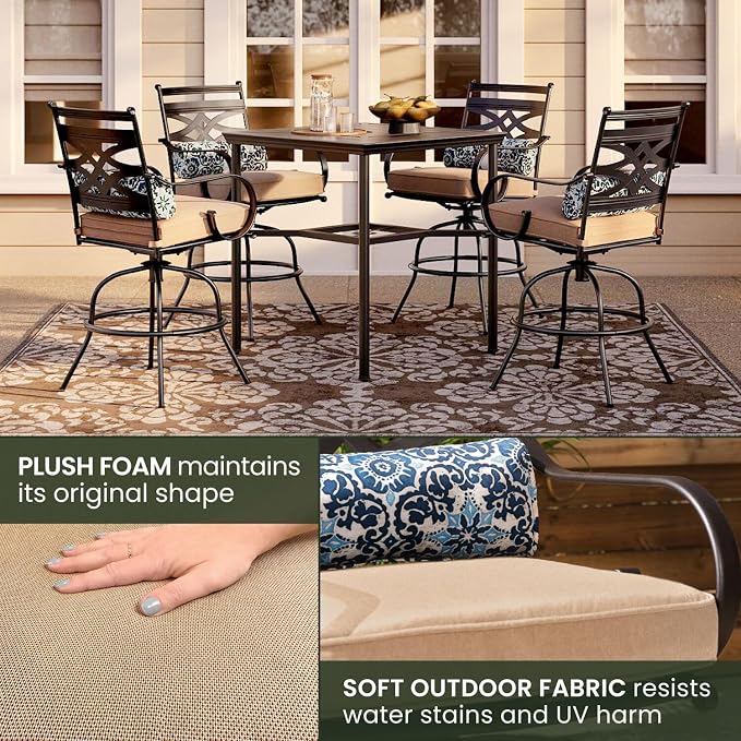 Hanover Montclair All-Weather 5-Piece Outdoor Dining Set, 4 Cushioned Swivel - Image 9