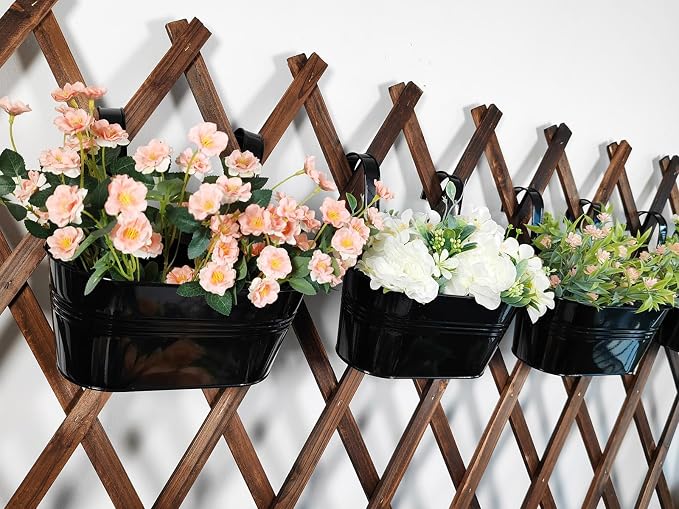 2 Pack Metal Hanging Planter for Outdoor Plants, 10 Inch Black Fence Planters - Image 6