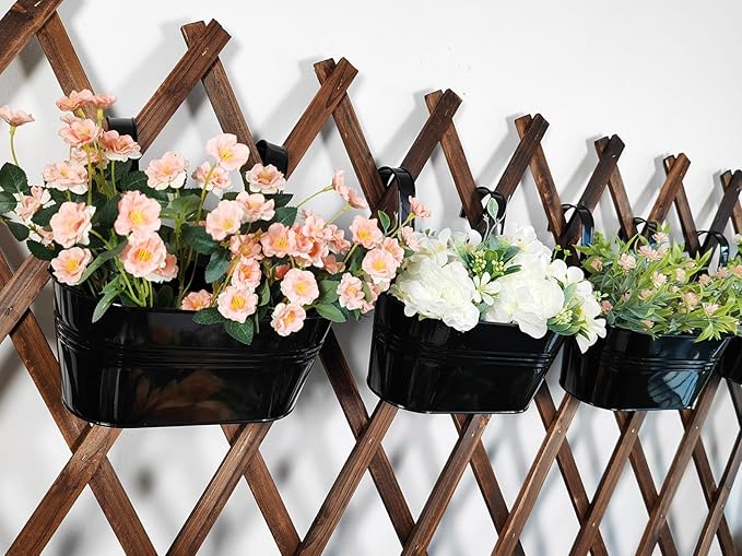 4 Pack Metal Hanging Planter for Outdoor Plants, 10 Inch Black Fence Planters - Image 8