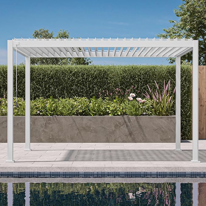 Mirador 111S Round Louvered Pergola Gazebo, 10Ft x 13Ft, Full Aluminum Frame by Mirador