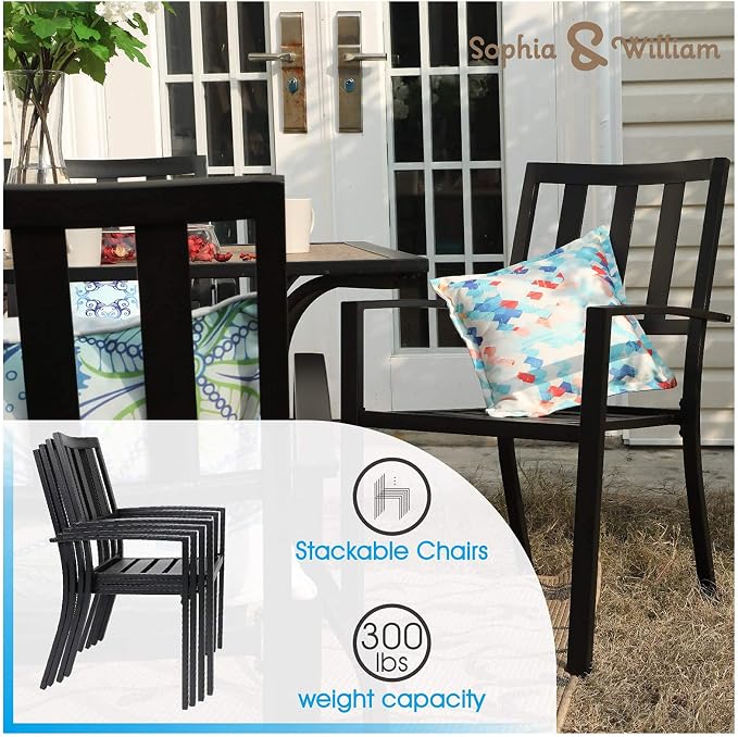PHI VILLA Patio Dining Set Metal Outdoor Table and Chairs Furniture Set 5 Piece - Image 2