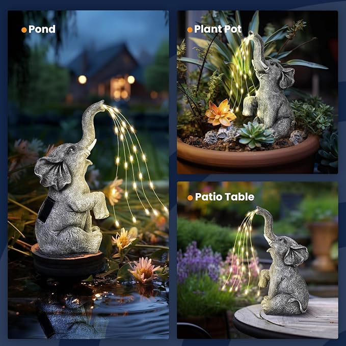 GIGALUMI Solar Garden Decor Watering Elephant Statues Outdoor, Birthday Gifts - Image 6
