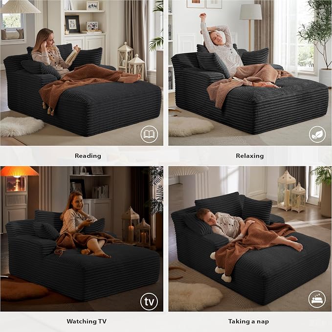 67 Inch Oversized Chaise Lounge Chair Indoor, Corduroy Upholstered Boneless - Image 3