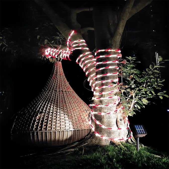 QITONG Solar Christmas Lights, 2 Pack Each 33ft 100 LED Red & White Candy Cane - Image 6