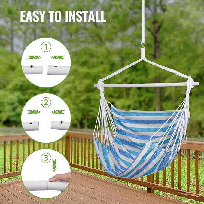 Backyard Expressions Striped Hammock Chair Hanging Rope Swing Chair, Anti Slip - Image 7