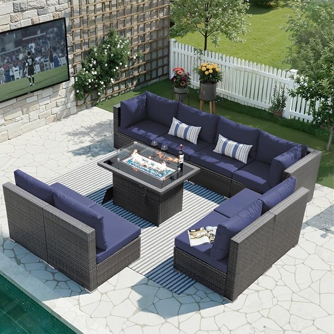 BULEXYARD 9 Pieces Highback Wicker Patio Furniture Set by BULEXYARDFURNITURE