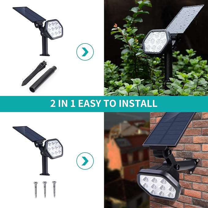 Nekteck Solar Lights Outdoor, 10 LED Landscape Spotlights Powered Wall Lights - Image 7