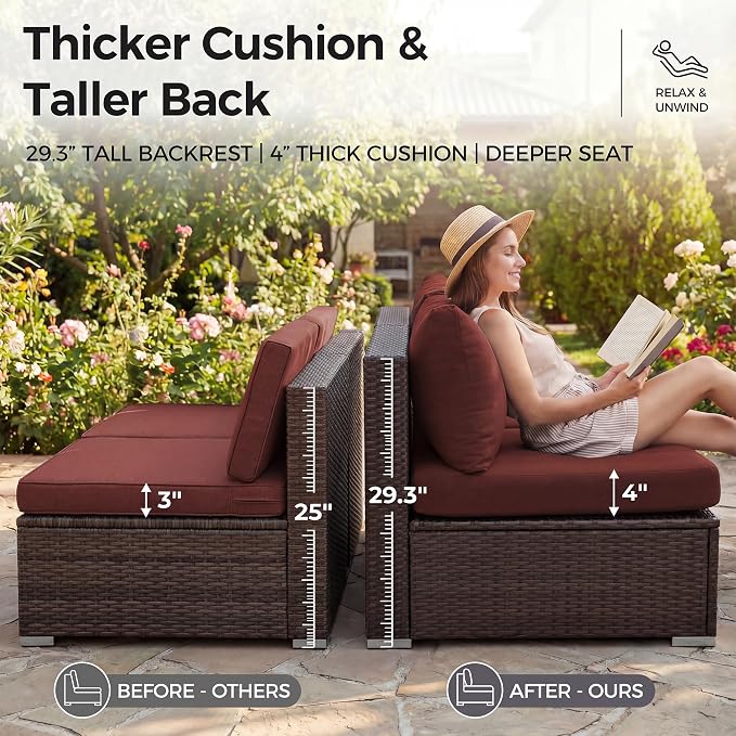 NICESOUL 29.3'' High Back Wicker Patio Furniture Set - Image 6