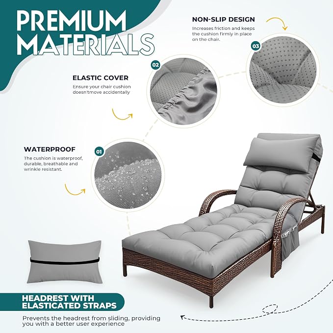Outdoor Chaise Lounge Chair Cushion, Waterproof Outdoor Chair Cushions - Image 3