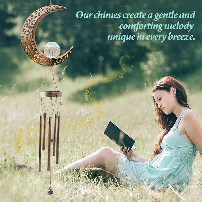 Moon Solar Lights Wind Chimes for Outside Gift for Women, Mom and Grandma - Image 6