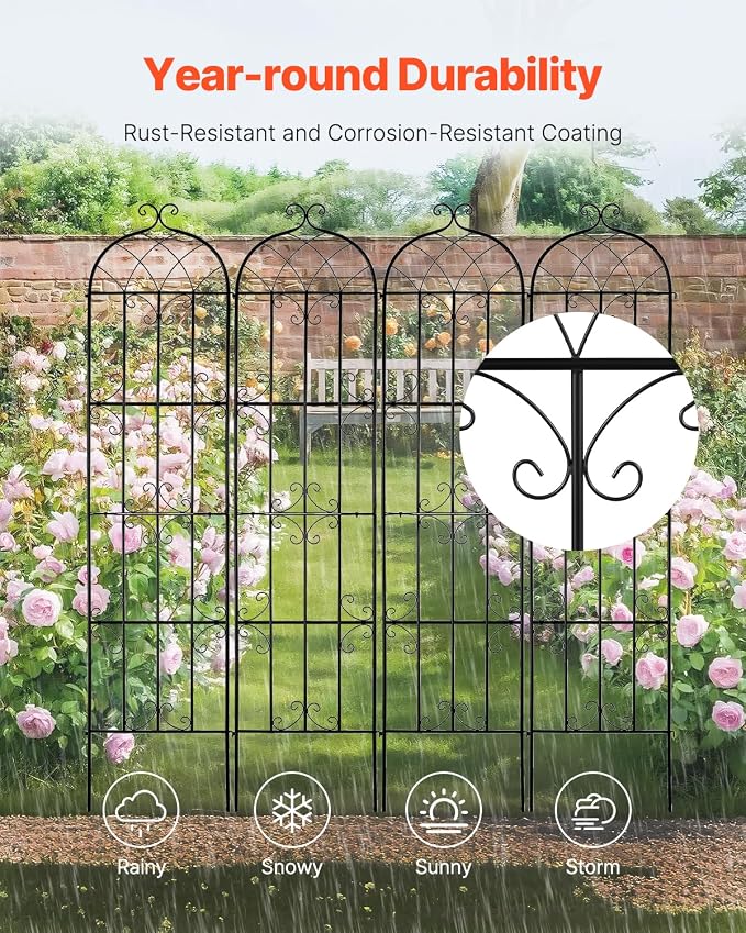 VEVOR Garden Trellis for Climbing Plants, 87 x 20 in, 4 Packs Rustproof Metal - Image 3