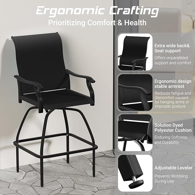 LEVELEVE Patio Bar Set 6pcs Swivel Bar Stools Outdoor Bistro Textilene - Image 5