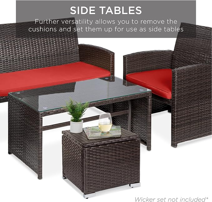 Best Choice Products Set of 2 Wicker Ottomans, Additional Seating, Side Table - Image 8