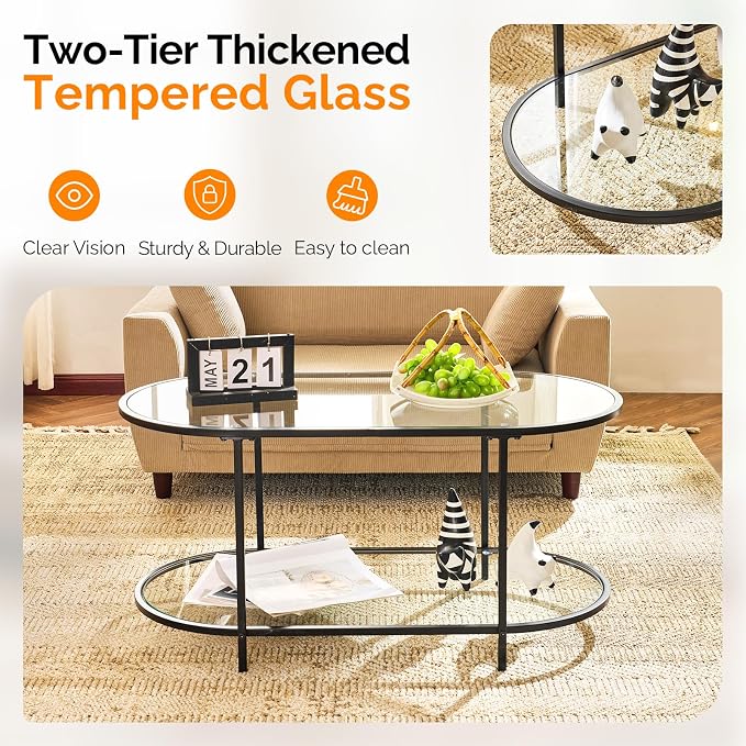 VINGLI Glass Coffee Table, Modern Tea Table - Image 3