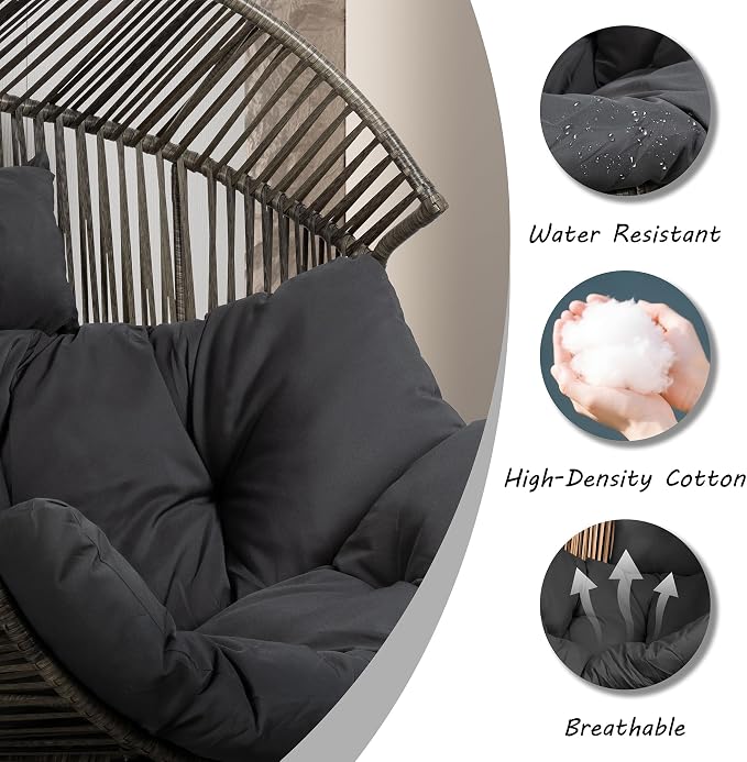 Shintenchi Wicker Egg Chair, Oversized Outdoor Indoor Rocking Chair, Large PE - Image 4