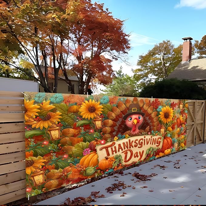 ANNA QUEEN Thanksgiving Garage Door Banner 6 x 13FT, Cute Turkey - Image 6