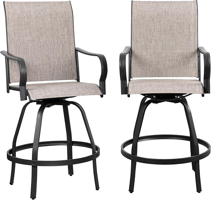Shintenchi 2 Piece Patio Swivel Bar Chairs, All Weather Textile Outdoor Metal - Image 7