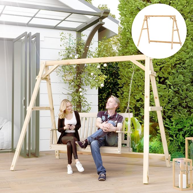 Outsunny 770lbs Porch Swing Frame, Heavy Duty A-Frame Wooden Swing Stand - Image 8