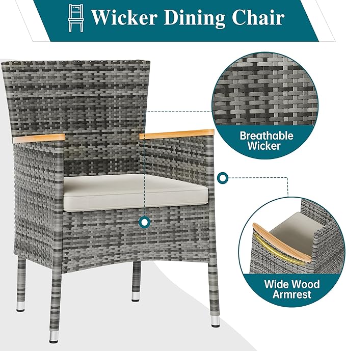 Shintenchi 7 Piece Patio Dining Set, Wicker Patio Conversation Set - Image 5