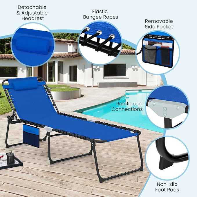 GYMAX Lounge Chair for Outside, 440lbs 27” Oversize Folding Beach Tanning - Image 7