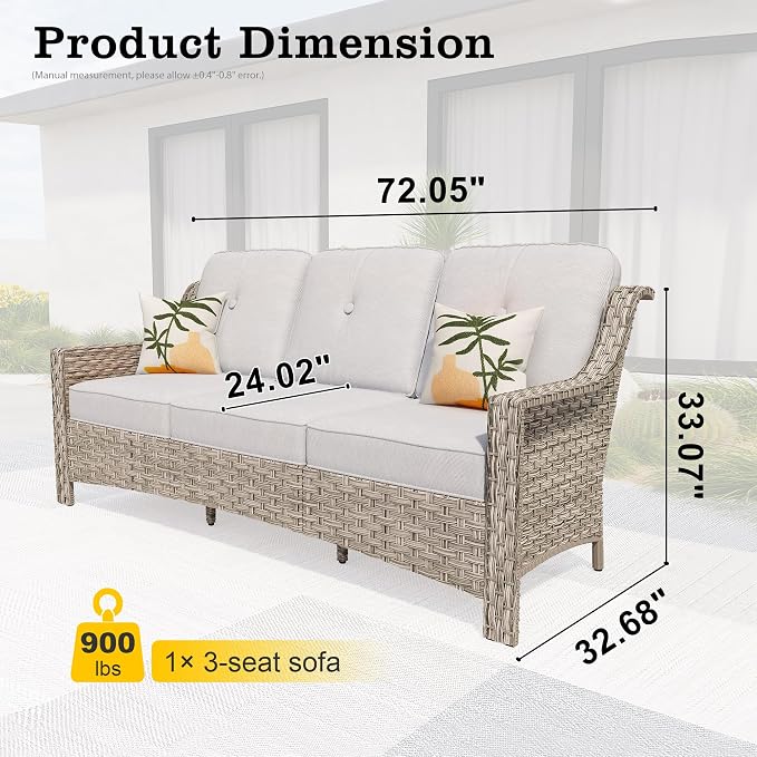 HOOOWOOO Patio Couch, Outdoor Wicker 3 Seater Sofa, All Weather Resistant High - Image 6