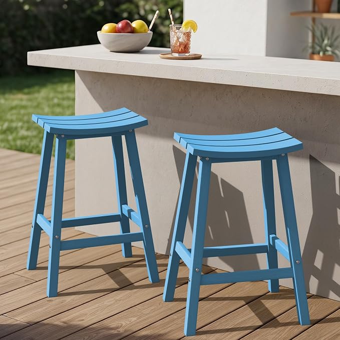 Ciokea 2 Set 29" Outdoor Bar Stools Heavy Duty HDPE Outdoor Stools Weatherproof by CIOKEA