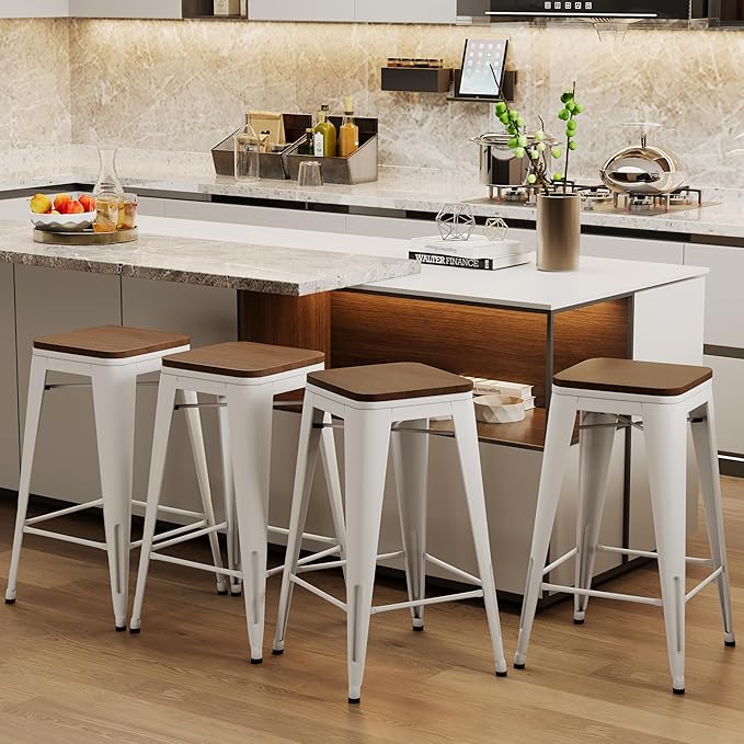 Alunaune 24" Metal Bar Stools Set of 2 Industrial Backless Counter Height - Image 4