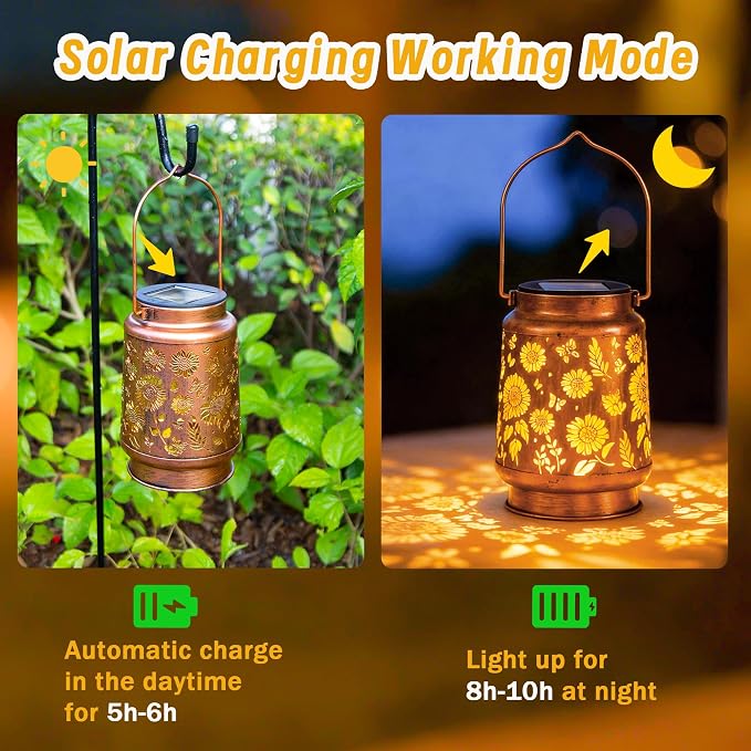 Sunflower Solar Lantern Lights, Outdoor Lanterns Garden Decor, Hanging Solar - Image 3