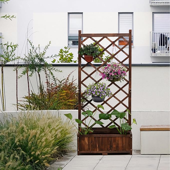Anraja Raised Garden Bed with Trellis Wooden Planter Box Outdoor Wood Privacy - Image 2