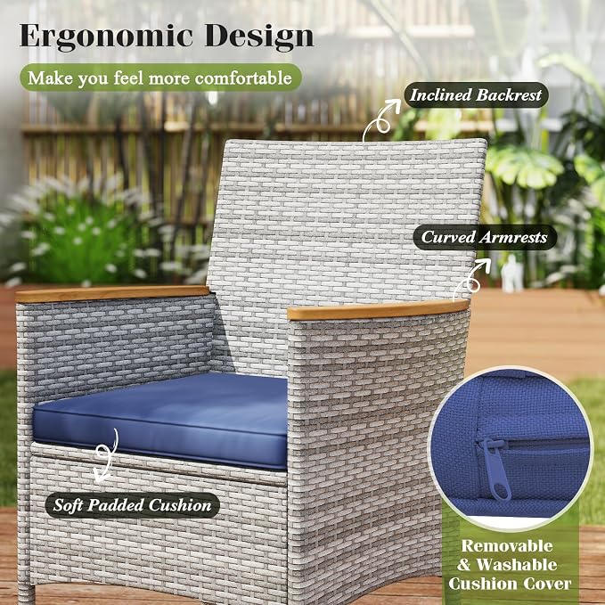 Tangkula 9 Pieces Rattan Outdoor Dining Set - Image 4