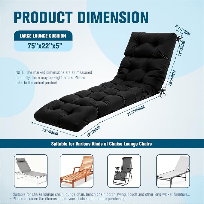 MTMR Chaise Lounge Cushion Outdoor, Non-Slip Chair Cushion - Image 7