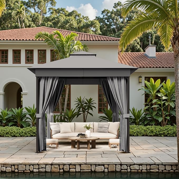 Devoko Outdoor Gazebo for Patio 8'x 8' Heavy Duty Metal Frame Canopy - Image 7