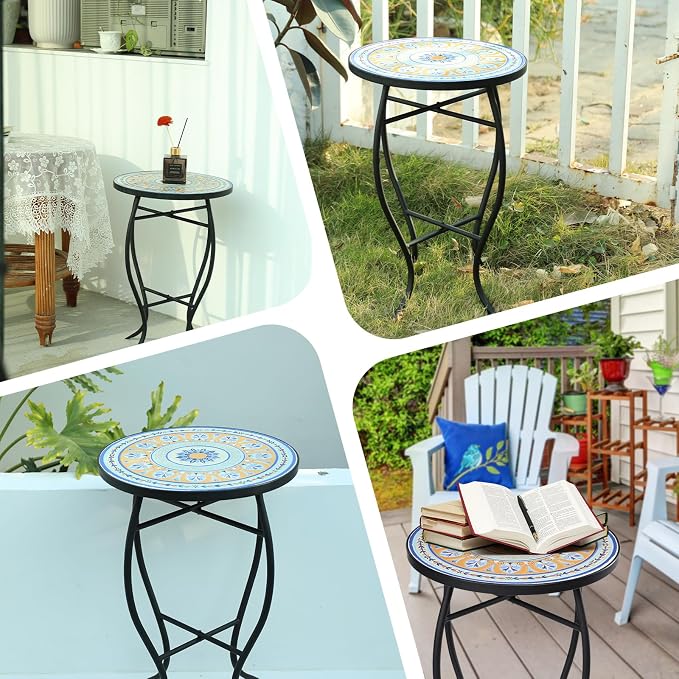 VCUTEKA Mosaic Side Table, Patio Accent Table Indoor and Outdoor End Table - Image 5