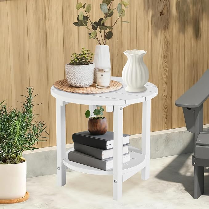 LZRS Round Adirondack Side Table Double End Table, Outdoor Side Tables - Image 7